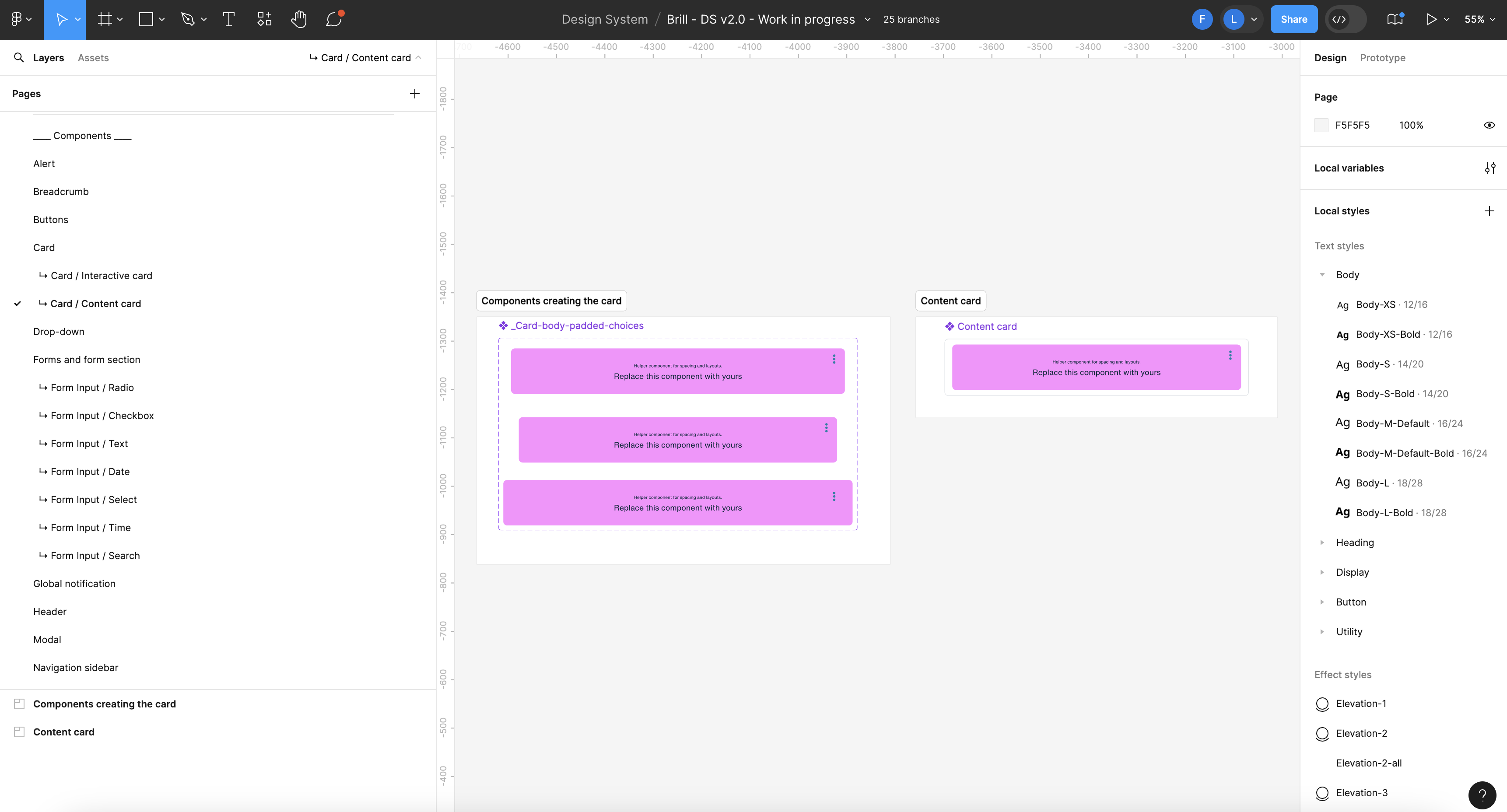 Sorry this is bad alt text - Screenshot of ONTs design system on Figma - Card