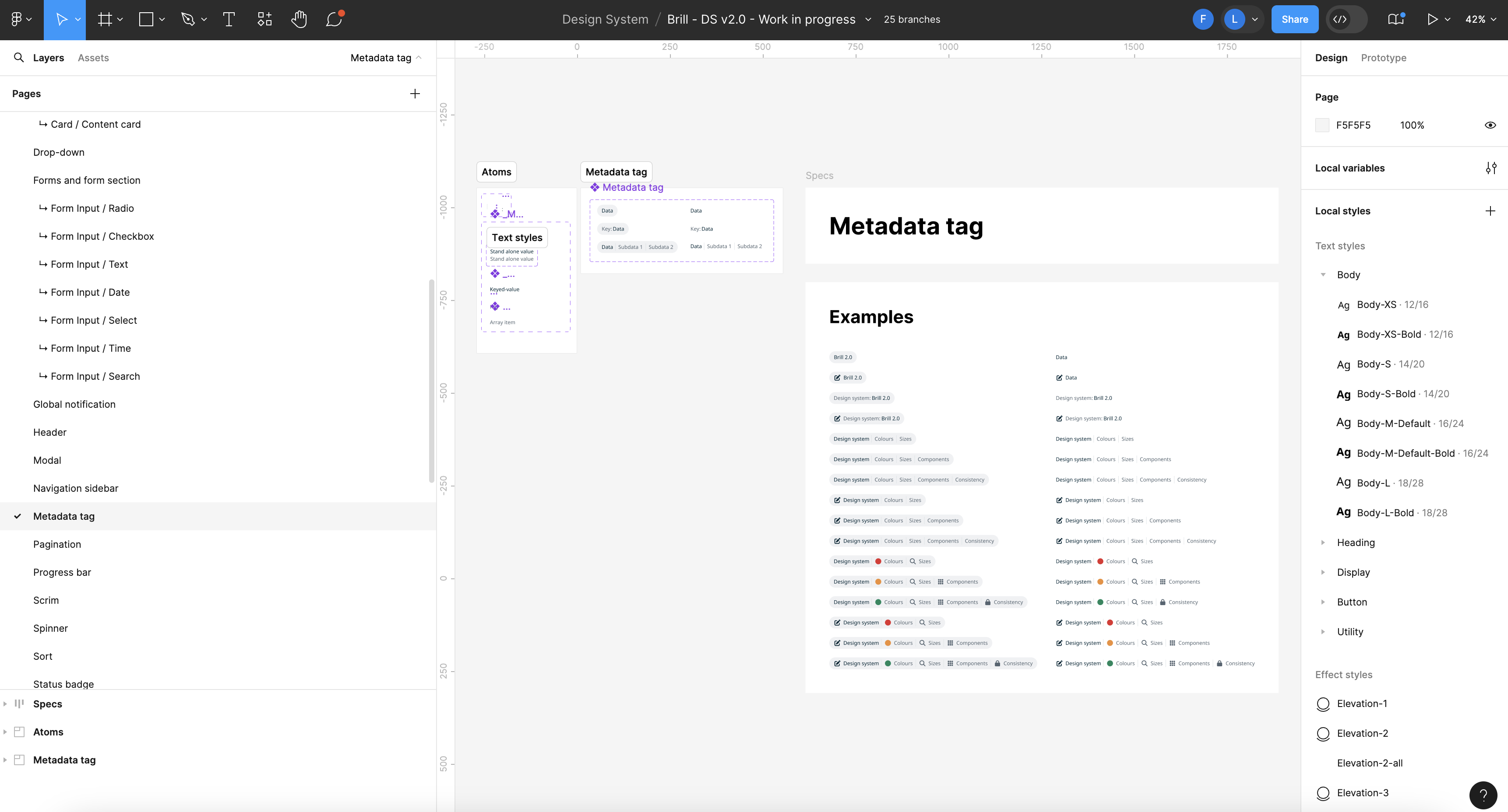 Sorry this is bad alt text - Screenshot of ONTs design system on Figma - Metadata